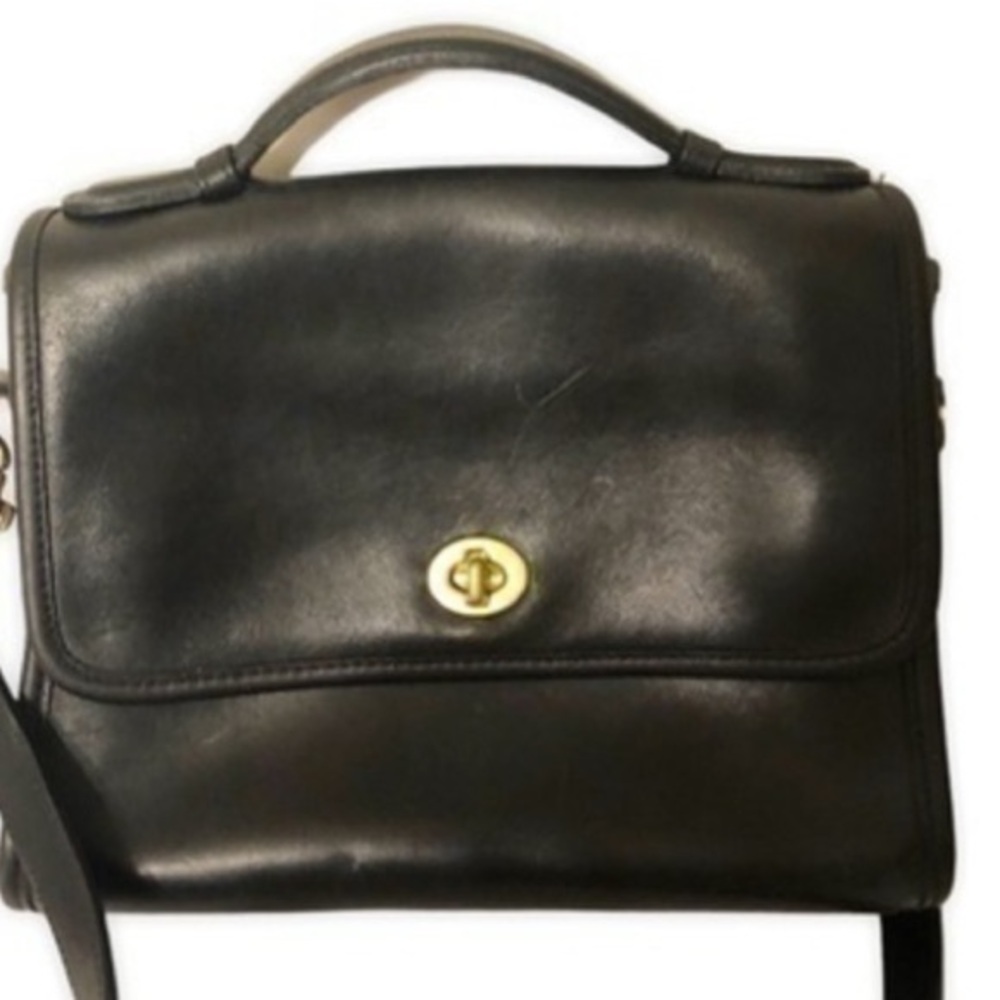 COACH vintage black leather court bag